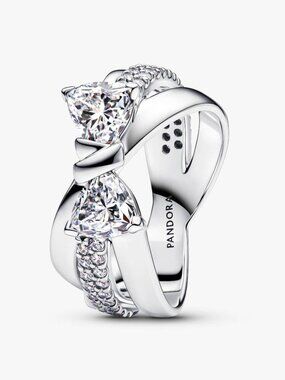 Pandora Sparkling Bow Crossover Ring